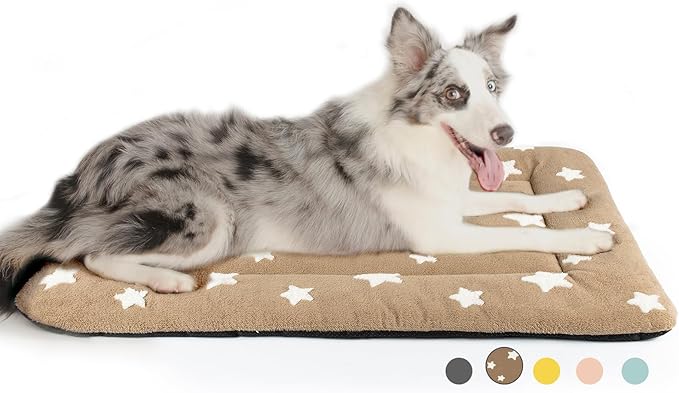 Mora Pets Dog Crate Pad Dog Kennel Bed Mat for Large Dogs Washable Cute Star Pet Bed for 36 inch Cage Ultra Soft Flat Puppy Cat Cushion for Cozy Sleeping Anti-Slip Brown 36 x 23