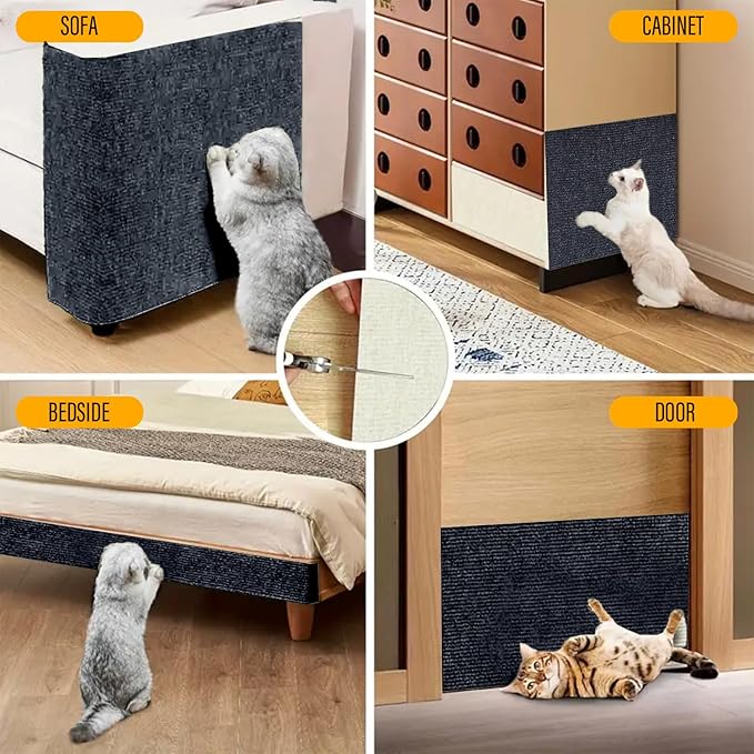 Cat Scratch Couch Furniture Protector, Adhesive Cat Scratch Pad Deterrent for Furniture, DIY Climbing Scratcher for Indoor Cats (Dark Grey, 78.7x15.8 in)