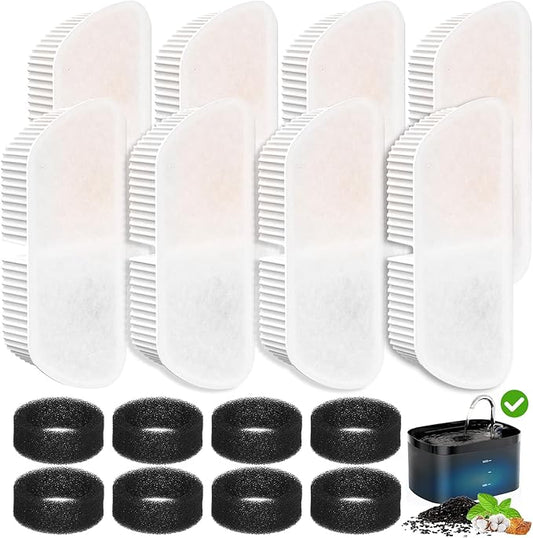 Cat Water Fountain Filters for 84oz/2.5L Petilog Pet Water Dispenser Fountain (8 Filters& 8Sponges)