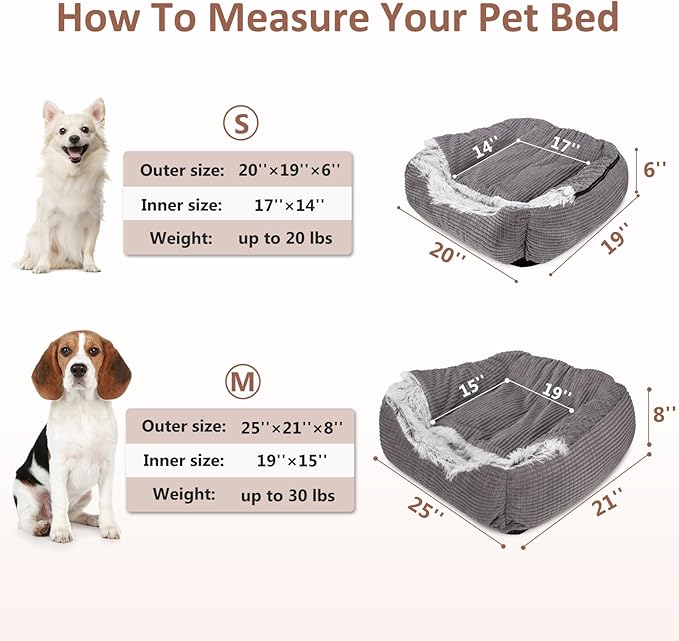 MIXJOY Dog Beds for Medium Large Small Dogs, Rectangle Cave Hooded Blanket Puppy Bed, Luxury Orthopedic Cat Beds for Indoor Cats, Warmth and Machine Washable (25 inches, Grey)