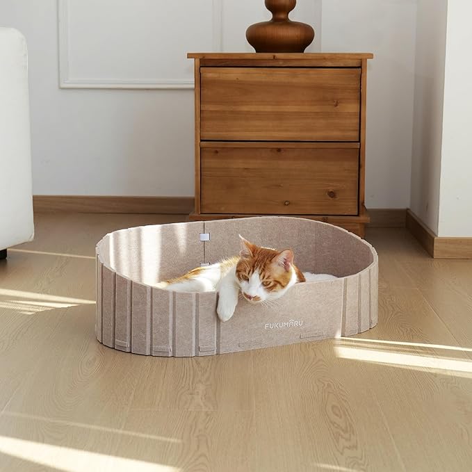 FUKUMARU Cat Beds for Indoor Cats, 24 Inch Large Cat Couch Bed with Cozy Faux Rabbit Fur Cushion, Felt Cats House Sofa in Oval Shape, Grey