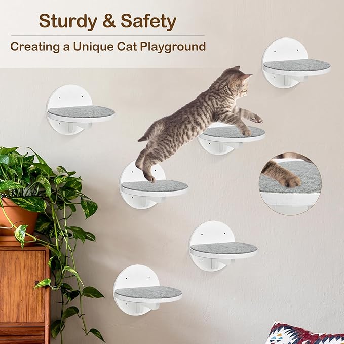Y&ME 6-Pack Cat Climbing Shelves with Scratching Pad, Wall-Mounted Cat Furniture for Sleep, Climb, Play