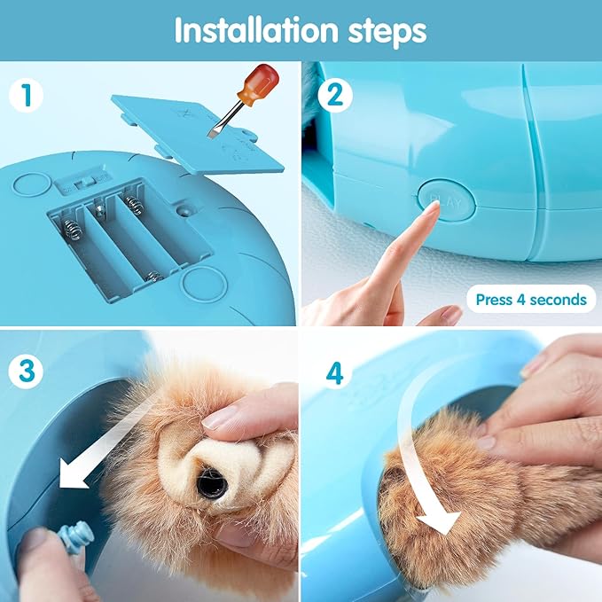 Migipaws Cat Toys,Interactive Fluffy Ball,Squeak Hide and Seek in a Mice Hole,Smart Kitten Teaser,Automatic Timer On Off, Plush Fur Tail Refill