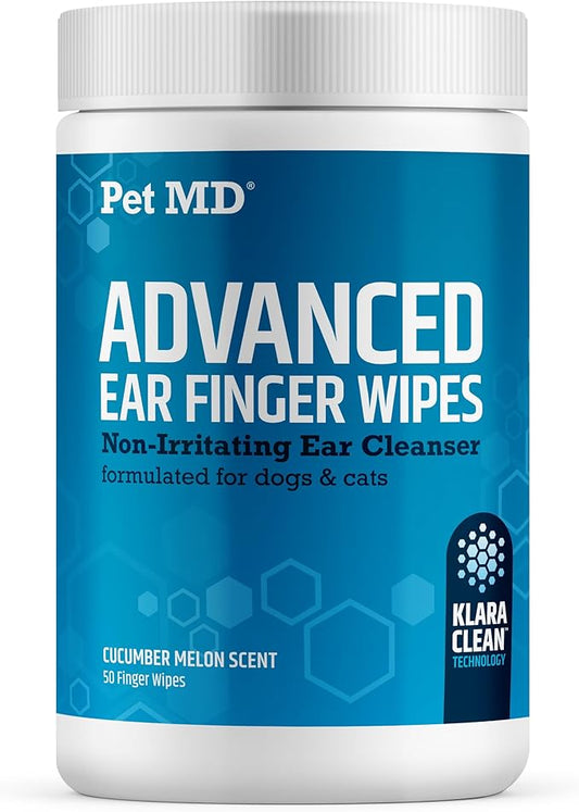 Pet MD Advanced Ear Finger Wipes for Dogs & Cats - Non-Irritating Ear Wipes & Ear Cleaner - Pet Safe Cleaner to Aid in Itchiness and Odor - Cucumber Melon (50ct)