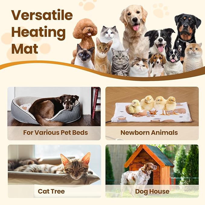 Bearhug Dog Heating Pad, Pet Heating Pad 35"×24"[Two Replaceable Cover] Adjustable Temperature Heated Cat Bed with Steel-Wrapped Cord, Waterproof and Chew-Resistant for Dogs Cats Large Animals