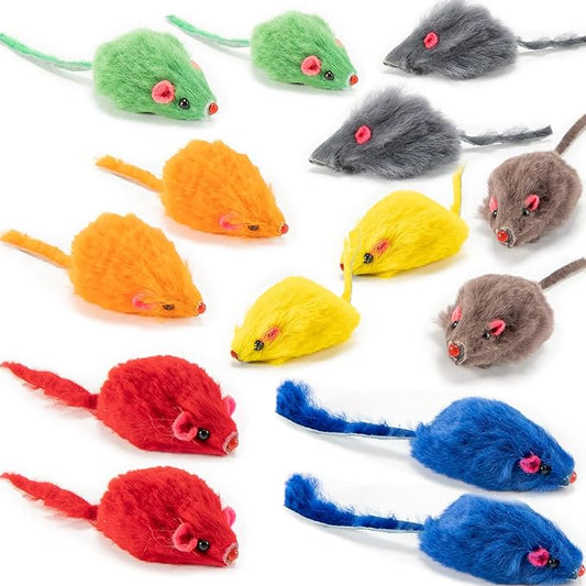 Yangbaga Mice Rattle 14 Pack, Cat Toys Rainbow Mice for Cats and Kittens (14 pcs Rainbow mices)