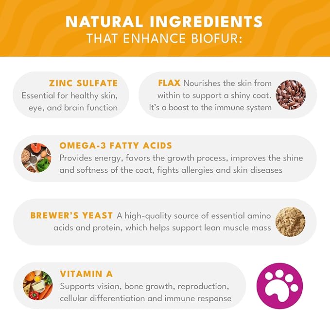 BIOFUR: Omega 3 Supplement for Cats & Dogs - Puppy Essentials & Dog Allergy Relief - Vitamins, Minerals for Feline & Canine Skin, Coat Health, Nutrition, Well-Being, Orange