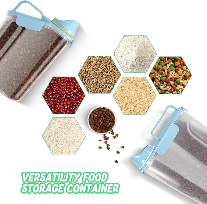 Dog Food Storage Container, Upgraded Large Nozzle BPA-free, 8-12 LBS Plastic Pet Food Storage Containers, With 4 Sealed Clasps, 1 Measuring Cup and Handle (2, Natural Blue (3L+5L), (3L+5L))