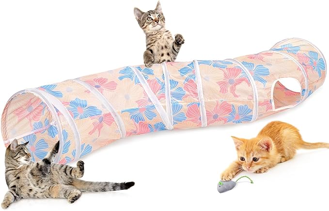 Glittme Cat Tunnel, Cat Tunnels for Indoor Cats, S-Shape Cats Cave with Cat Toys, Foldable Cat Tubes and Tunnels for Cats, Rabbit, Puppy, Guinea Pig