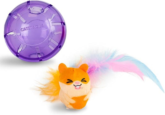 Catstages Hamster Ball Interactive Treat-Dispensing Ball Puzzle Cat Toy with Removable Squeaking Plush Hamster, Purple