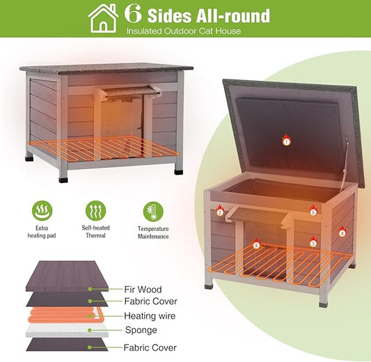 GUTINNEEN Heated Cat House Outdoor Insulated Cat House for Outside Weatherproof Feral Cat Shelter with Heated Pad, Insulated Thermal Liner, Chewproof Cable for Cats (Winter-Ready)