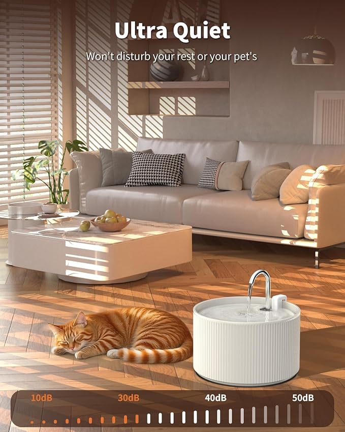 Ceramic Cat Water Fountain, 2.2L/74oz Automatic Pet Water Fountain, Cat Dispenser Ideal for Cats, Dogs and Multiple Pets