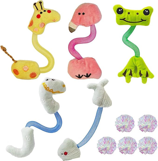 Cat Chew Toy for Teeth Cleaning, Soft and Durable Crinkle Springs Catnip Toys, Interactive Cat Kicker Toys for Indoor (Pack 10)
