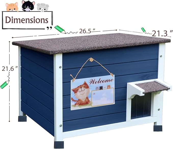 Rockever Outdoor Cat House, 100% Insulated Cat House for Outdoor Cats Weatherproof Feral cat House for All-Round Foam Layers Filling (Blue, L)