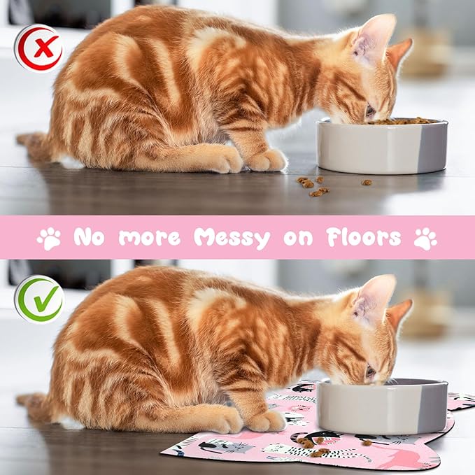 Cat Food Mats for Floor, Dog Water Bowl Mats Pet Feeding Absorbent Placemats for Food and Water Pink 17.7 * 9.8 inch