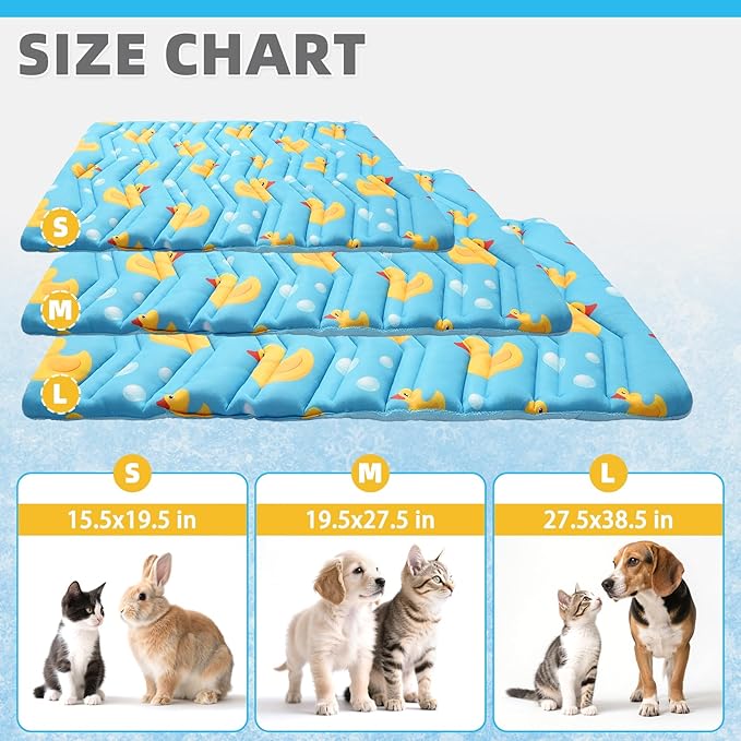 KOOLTAIL Cat Cooling Mat, Upgraded Two Sided Cooling Pad for Dogs Cats Puppy, Soft Pet Sleeping Blanket Keep Cool in Summer with Cute Duck Pattern, Washable Waterproof for Crate Sofa Bed, Blue S