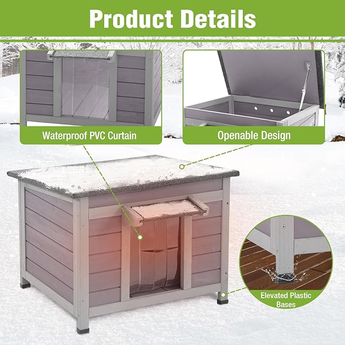 GUTINNEEN Heated Cat House Outdoor Insulated Cat House for Outside Weatherproof Feral Cat Shelter with Heated Pad, Insulated Thermal Liner, Chewproof Cable for Cats (Winter-Ready)