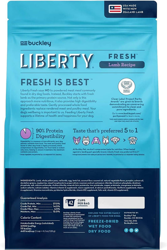 Bixbi Liberty Grain Free Dry Dog Food, Lamb Recipe, 11 lbs - Fresh Meat, No Meat Meal, No Fillers for Easy Digestion - USA Made