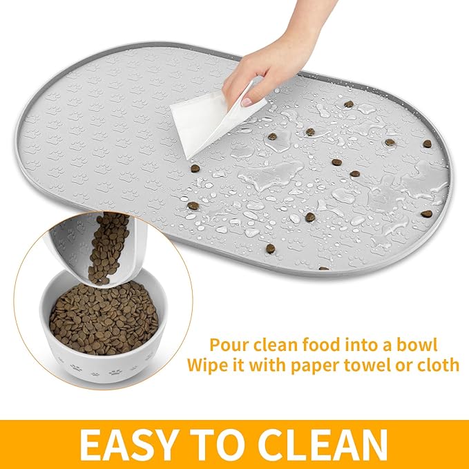 KPWACD Dog Food Mat Anti-Slip Bowl Mats for Food and Water, High-Lips Waterproof Pet Placemat Prevent Messy Spills to Floor, Silicone Puppy Feeding Trays for Large Medium Small Dogs Cats