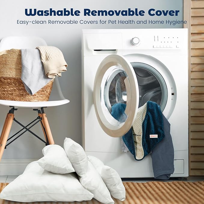 Miguel Small Dog & Cat Bed, Washable Removable Cover, Square, Cuddle Rectangle Pet Bed with Side Bolster, Blue, 20 Inch