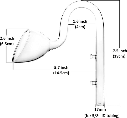 Glass Lily Pipe Outflow for Aquarium Planted Tank (17mm for 16/22mm (5/8" ID) tubing)