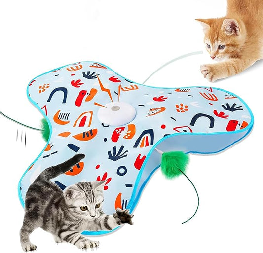 Interactive Cat Toy for Indoor Cats Electric Cat Toys with Moving Feather Mouse Squeaky Automatic Cat Toy Hide and Seek Simulated Hunting USB Rechargeable