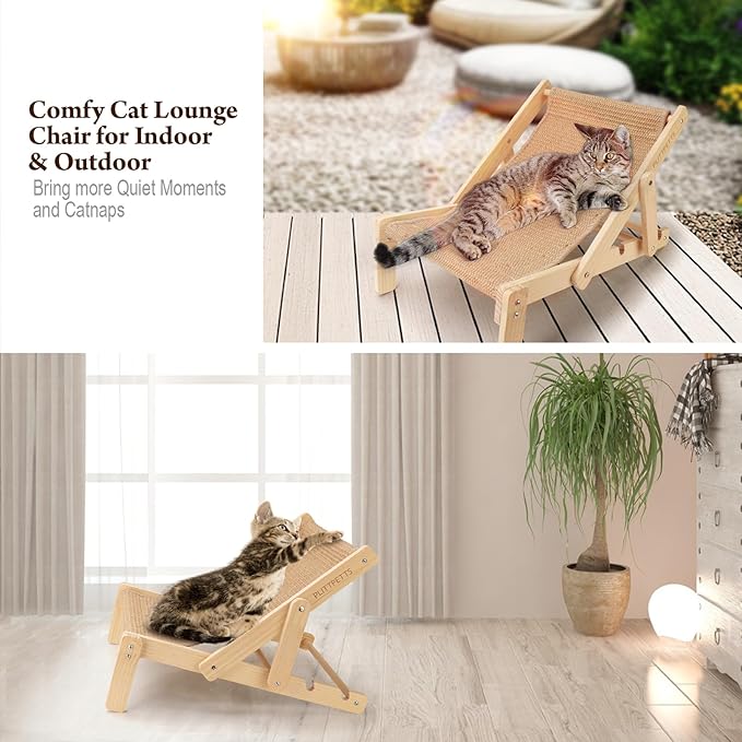 2 in 1 Cat Sisal Chair for Indoor Cats Hammock for Scratching Pad, Sisal Cat Scratcher Bed with Adjustable 4-Position for Cats Scratcher Lounge, Natural Lounger Chair