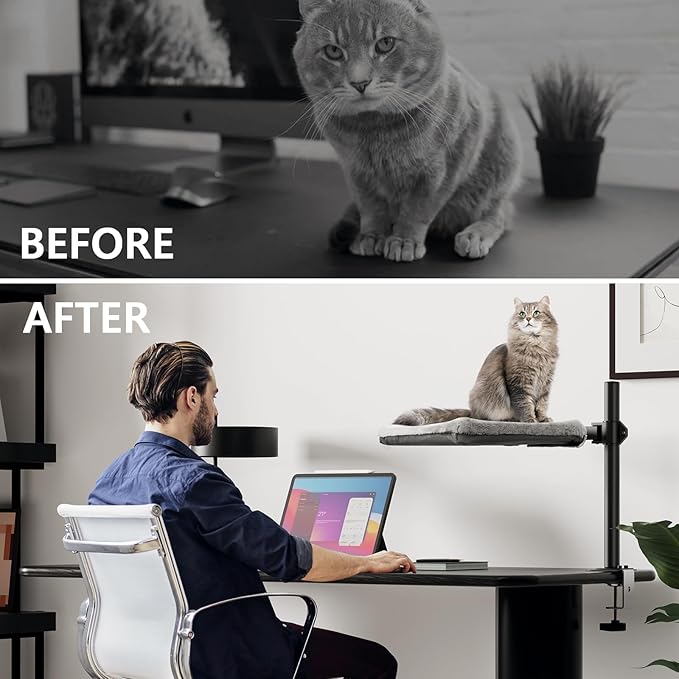 Cat Desk Bed - Perfect Cat Hammock for Your Desk Perch Adjustable Steel Frame Soft Fabric Removable Washable 16 inch Unique and Modern cat Furniture