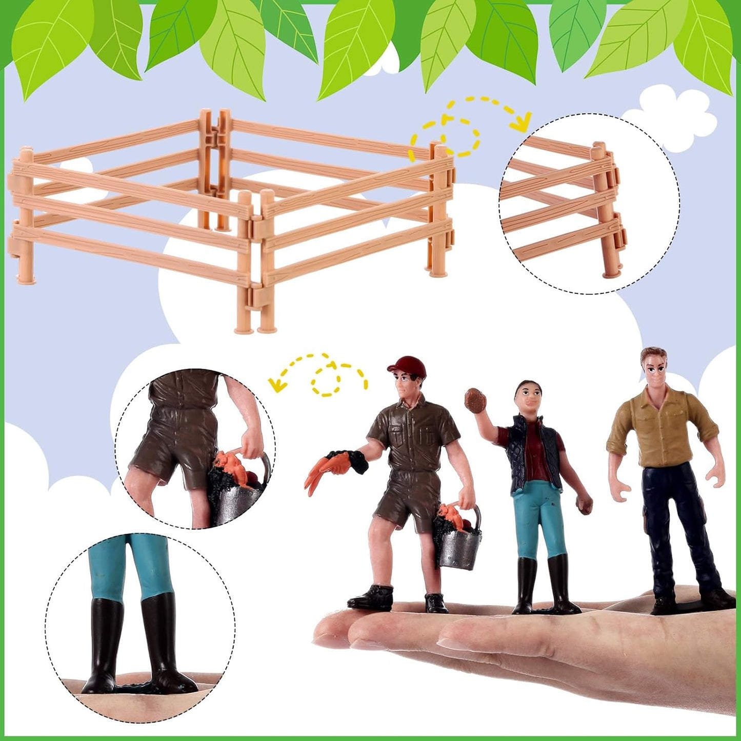 27 Pcs Horse Ranch Playset, 5 Horse Figurines 3 People Figurines 8 Fence 3 Model Trees 1 Moss Mat for Diorama Project Educational Gift Cake Topper