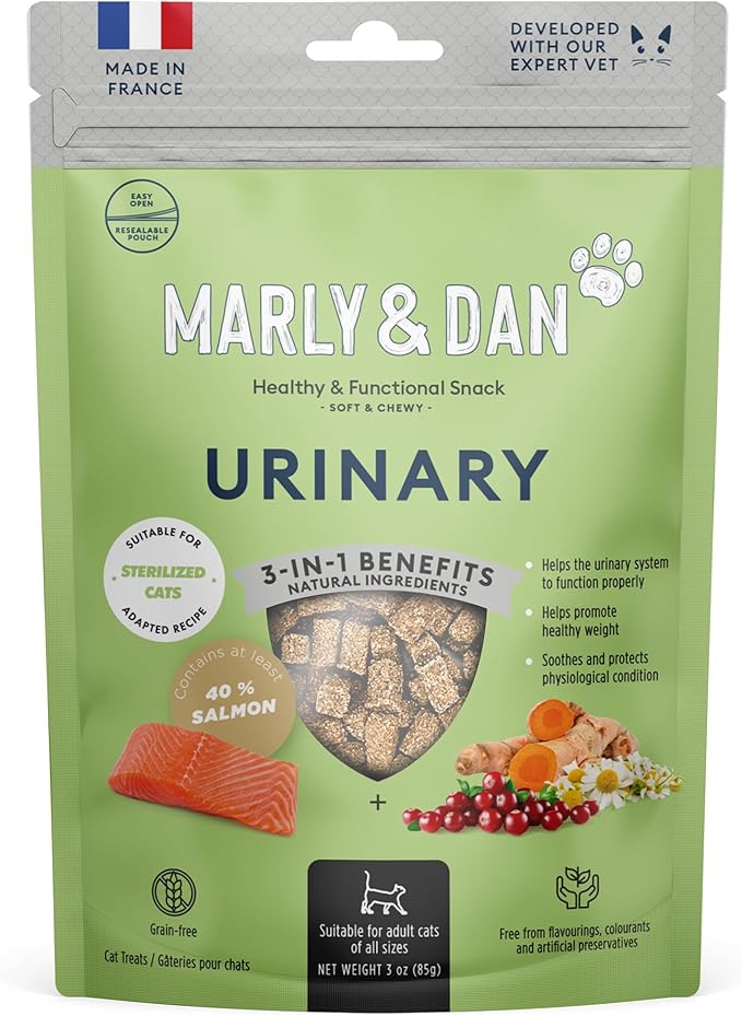 Marly & Dan Salmon Treats for Cats with Brewers Yeast & Green Tea, Urinary Recipe, 3oz Bag
