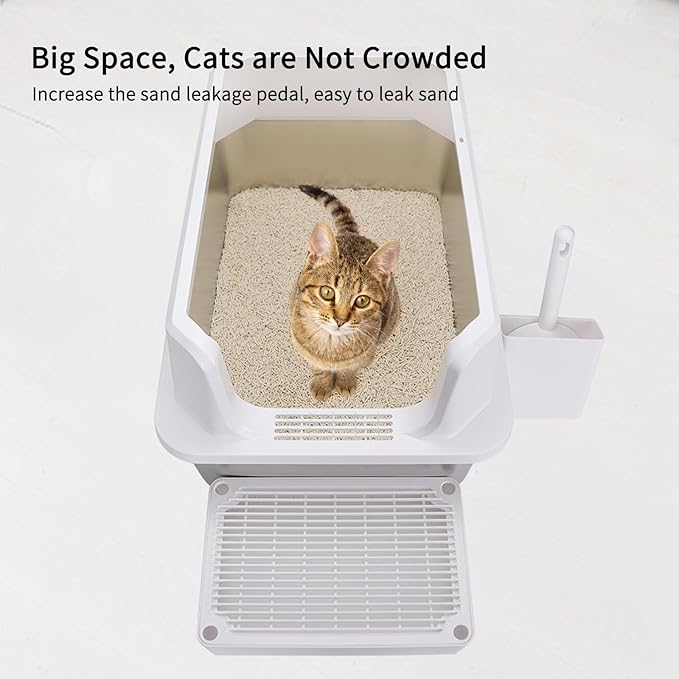 RIZZARI Large Stainless Steel Cat Litter Box: Open Top Leak-Proof Large Cat Pan - Odor Control for Indoor Multi-Cat Homes (White, 23.8" L*16" W*12" H)