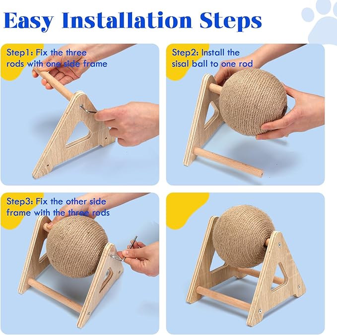 Outamateur Cat Scratching Ball Toy, Sisal Scratching Ball with Stable Stand, Interactive Cat Exercise Toy for Interactive Play and Exercise