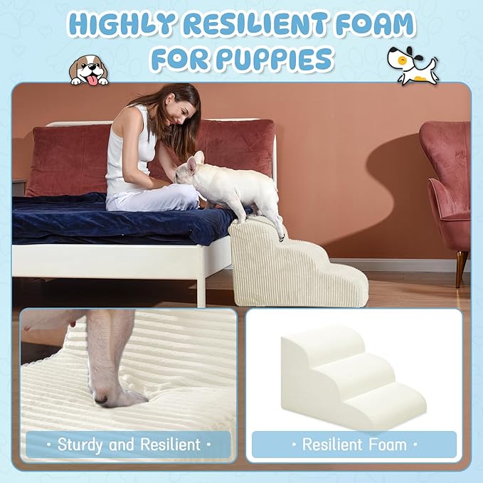 Dog Steps for Small Dogs, 4-Step Dog Ramp and Stairs for High Beds and Sofa, Non-Slip Pet Stairs for Small Dogs and Cats, Removable and Easy to Clean Pet Stairs, Beige