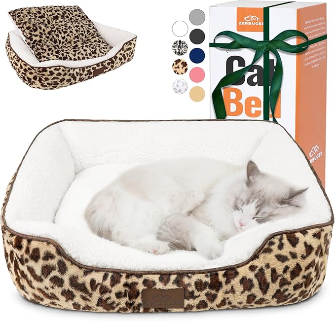 Rectangle Cat Dog Bed for Large Medium Small Pets Indoor Outdoor Machine Washable Sleeping Sofa Non-Slip Bottom Soft Puppy Bed Durable Orthopedic Calming Pet Cuddler (Medium, Leopard)