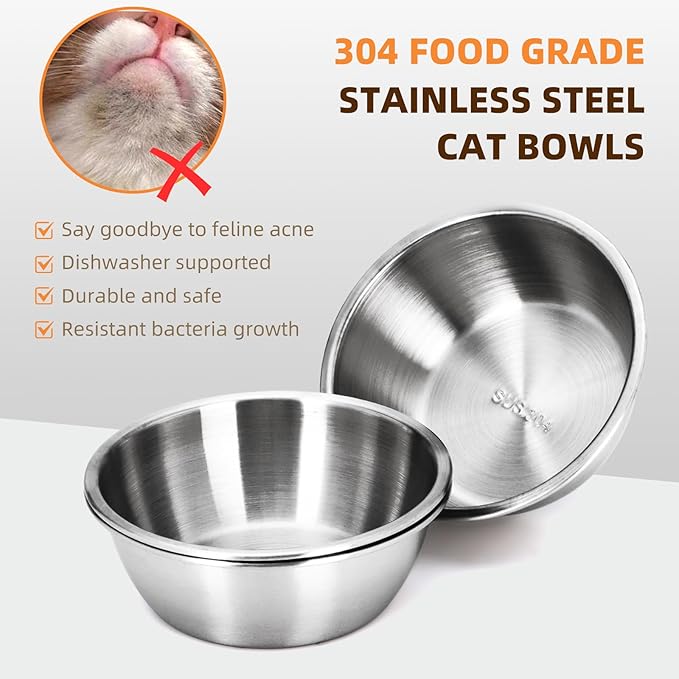 Elevated Cat Food Bowl,15°Tilted Stand Anti Vomiting Raised Cat Dishes for Food and Water,3 Stainless Steel Bowls,Non-Slip No Spill,Cats and Puppy