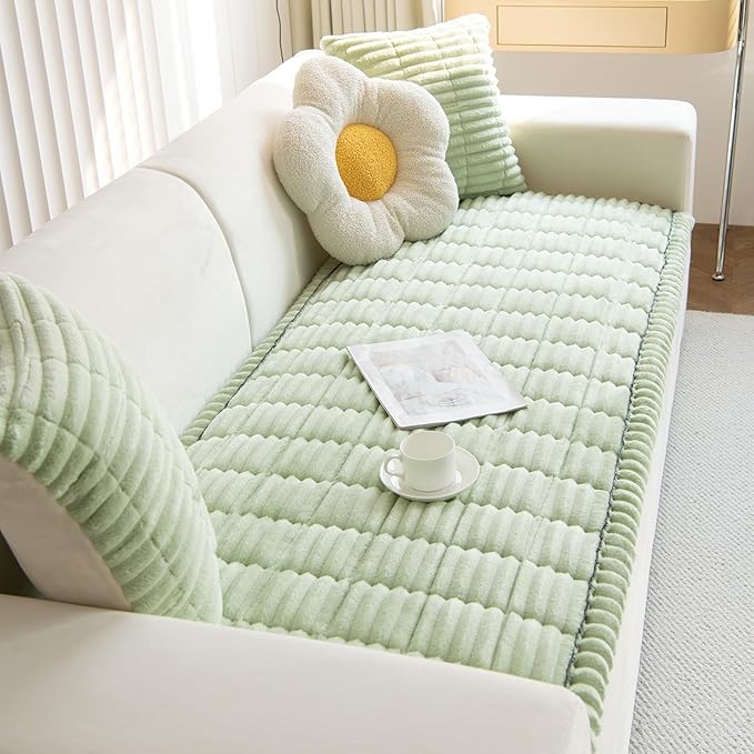 Faux Fur Plush Dog Couch Cover 3D Stripe Fuzzy Sofa Cover Non-Slip Fluffy Dog Bed Cover Pet Blanket Sofa Couch Furniture Protector for Puppy Large Dog Cat (Green,31"x31")