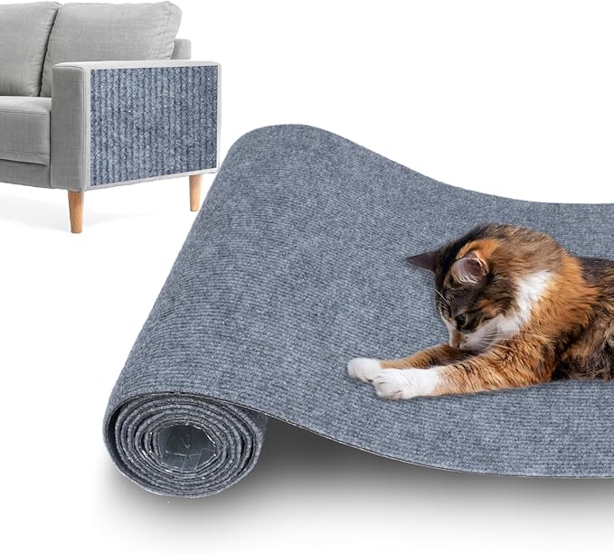 Cat Scratching Mat,Cat Scratch Furniture Protector, Trimmable Self-Adhesive Couch Protector,Carpet Replacement for Tree Shelves, Sofa and Scratching Post(40"x15.8",Light Gray)