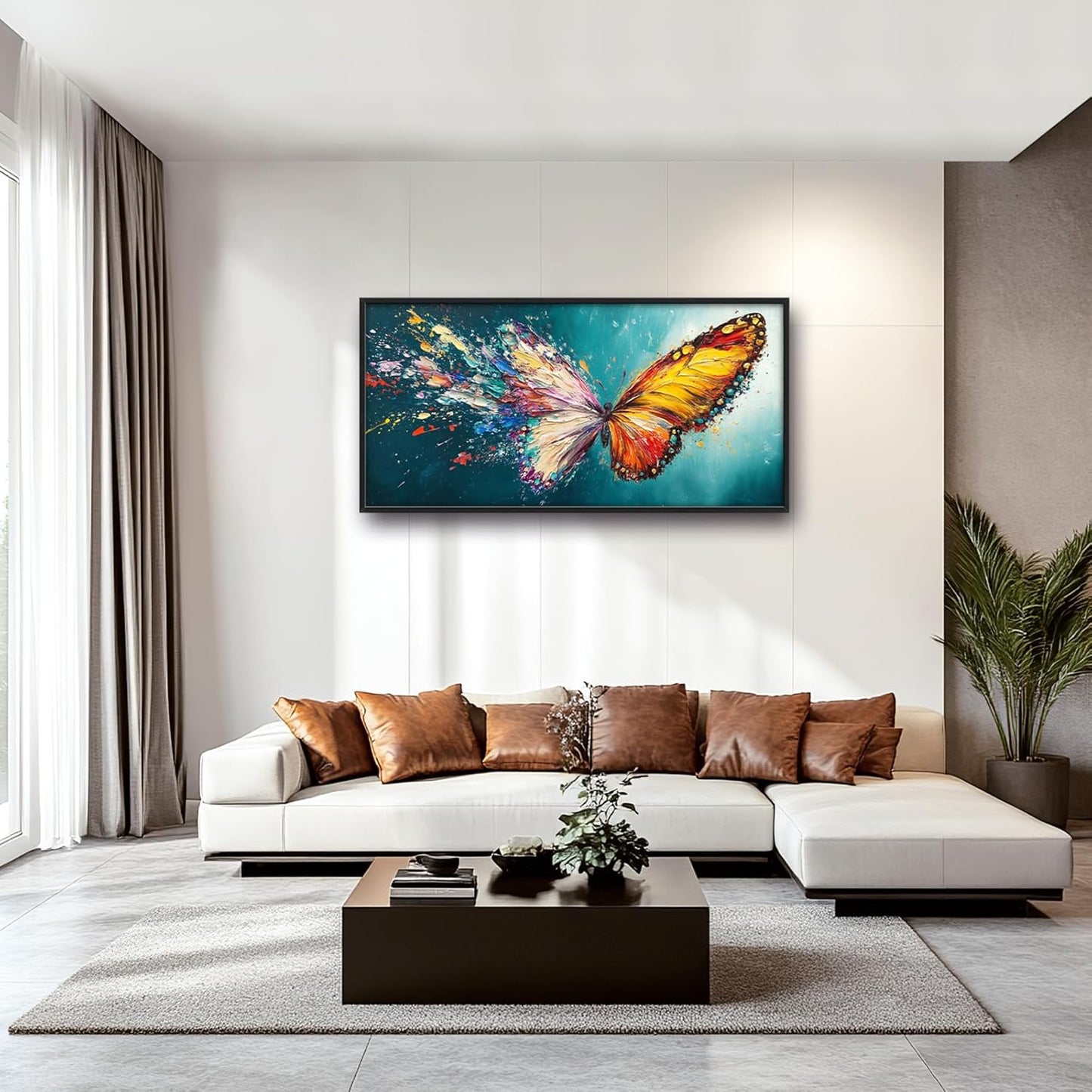 Extra Large Framed Abstract Butterfly Wall Art,Colorful Graffiti Wall Decor,Splashing Wings Pictures for Living Room,Canvas Print Painting Modern Artwork Bedroom Office Bathroom Home Decor 60L x30W
