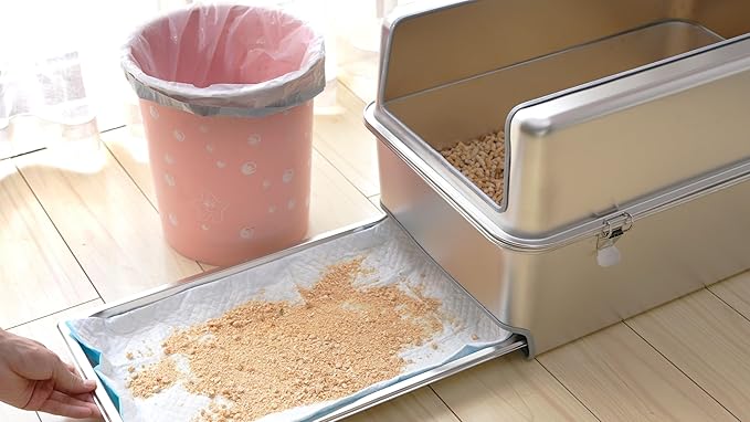 8" Sifting Pull-Out Cat Litter Box with Lid for Pine Pellets