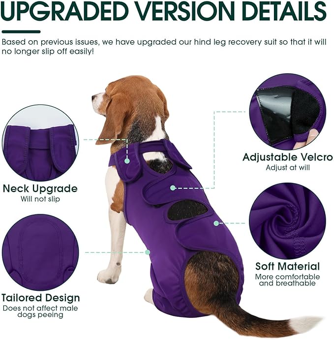 Kuoser Thigh Wound Sleeve for Dogs, Dog Recovery Sleeve for Back Legs, Pet Surgical Suit for Large Medium Small Dogs, Purple