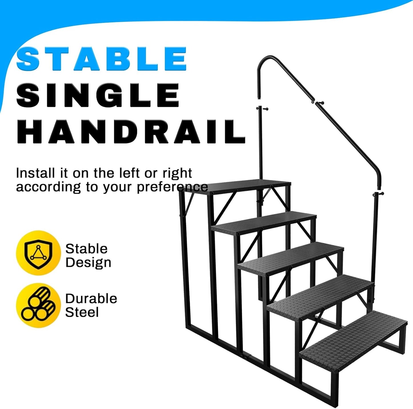 RV Stairs 5 Step, RV Steps Anti-Slip, Hot Tub Steps with Handrail, 660 lbs Hot Tub Steps Step Ladder for 5th Wheel RV, Mobile Home Stairs, REL-0402