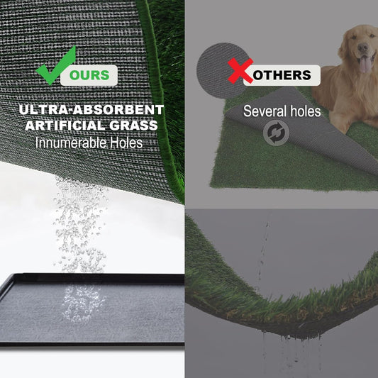 Dog Grass Pad with Tray Small 23" x 16", Dog Potty (No Grate) with Ultra-Absorbent Artificial Grass for Dogs with Hemmed Edge, Pee Pads for Dogs, Odor Free, Litter Box for Balcony