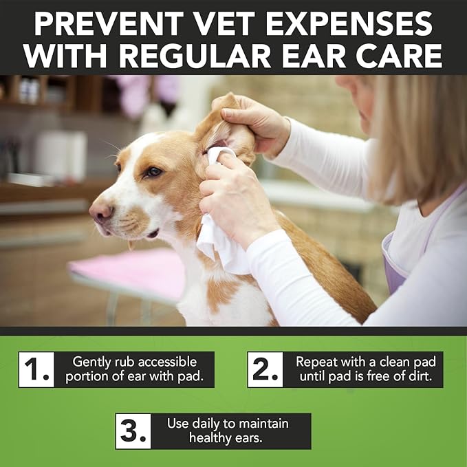 NOVEHA - Dog Ear Cleaner Wipes, Daily Ear Cleaner for Dogs & Cats - Stop Ear Itching with Aloe, Eucalyptus & Witch Hazel Ear Wipes for Dogs - for Odor Control, Dirt and Wax Removal, Unscented (150 Ct)