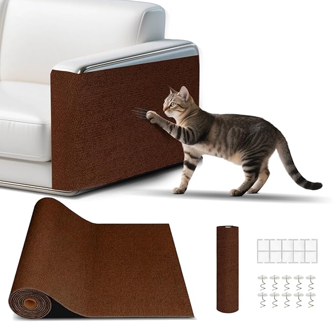 Cat Scratch Mat, Self-Adhesive Trimmable cat Scratch Furniture Protector for Couch, cat Scratch pad，cat Tree，DIY Climbing Carpet for Cat Tower Replacement Pads (Brown, 78.7" x 15.8")