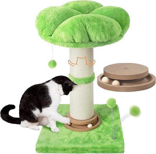 Fantasreen Cat Scratching Post Cat Scratcher Tall Scratching Posts for Indoor Cats with Cat Toy and Interactive Ball Self Groomer for Kittens Adults Cats (Green)