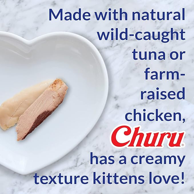 INABA Churu for Kittens, Grain-Free Creamy, Purée Lickable Cat Treats with DHA, EPA, Vitamin E & Taurine, 0.5 Ounces Each, 12 Tubes (4 per Pack), Tuna Recipe