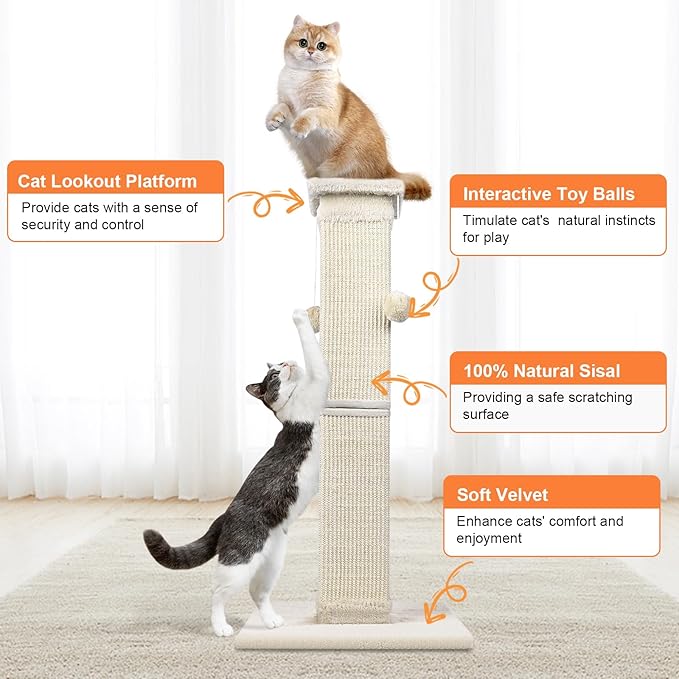 Cat Scratching Post 33 Inch Nature Sisal Cat Scratch Post for Indoor Cats, Large Cat Scratcher Protect Your Furniture, for All Breeds