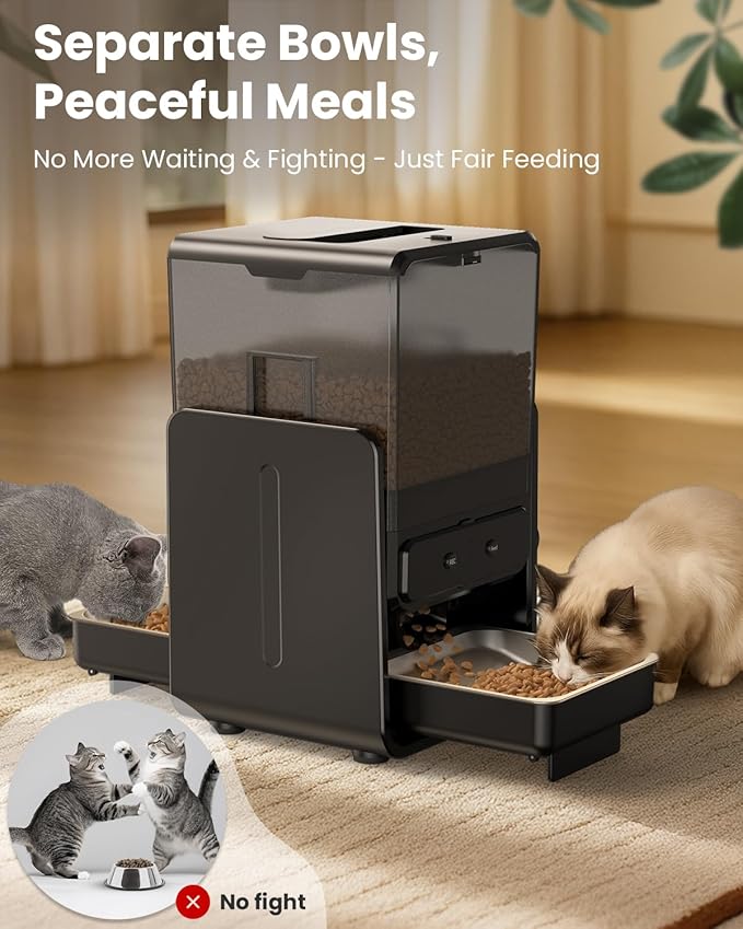 Automatic Cat Feeder with 5G WiFi for 2 Cats, Adjustable Height for Small Pets, Dual Bowls, 20 Cups/5L Dry Food Auto Pet Dispenser, Voice Record, Timed Cat Feeder with APP Control