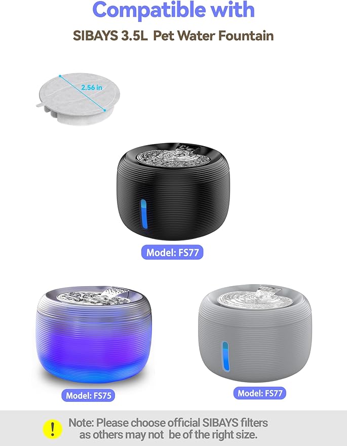 SIBAYS Cat Water Fountain Filters, Pet Water Fountain Filter Replacement for 3.5L/118oz Pet Fountain, Made of Activated Carbon and PP Cotton, 16 Filters, 16 Pump Sponges, 2 Muffler Sponges(Model: L04)