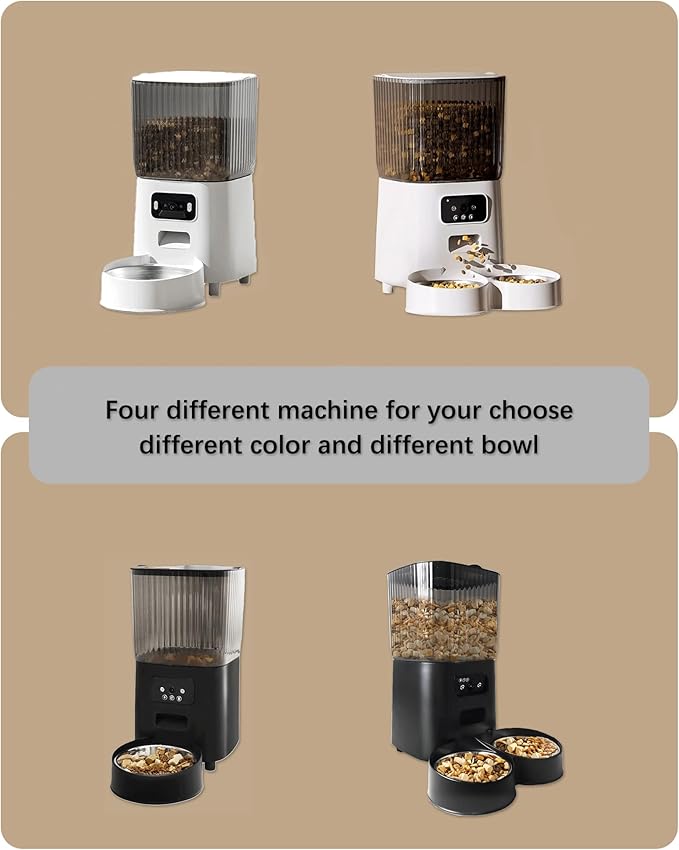 Automatic Cat Feeder 2 Cats with Camera, 5L Dual Pet Auto Timed Electric Smart APP Food Feeding Dispenser (White, 2 Bowls)